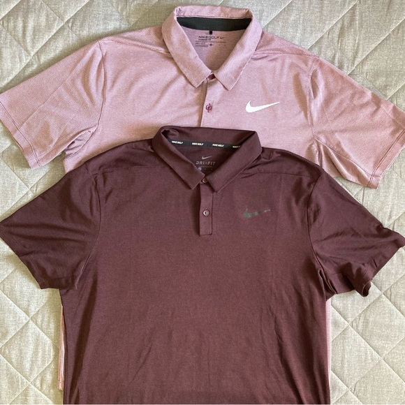 Nike Dri Fit Polo Golf Shirts Mens Large Standard Fit Polyester Stretch Lot of 2 - Picture 1 of 16